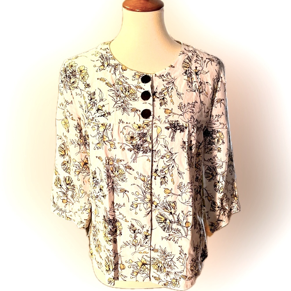 Notations linen blend 3/4 sleeve lightweight jacket, shorter length M